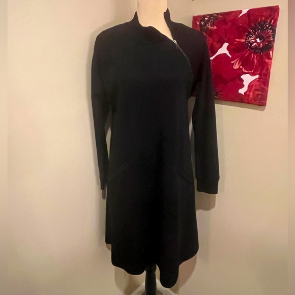 Liz Claiborne  Black 90s Era A-line mock neck, zipper Dress, size M - Picture 1 of 10